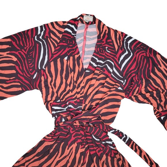 Banana Republic Issa Belted Animal Print Kimono Dress Size 2 Orange Black Wrap - Picture 5 of 7